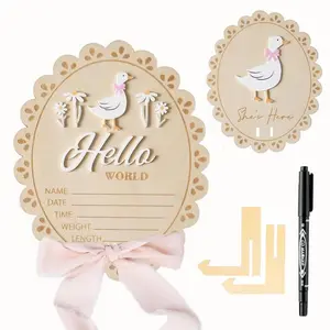 Baby Announcement Sign with Stand & Marker, Hello World Wooden Birth Stat Plaque, Newborn Photoshoot, Hospital & Nursery Decor, Wooden Letter Sign