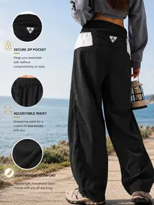 Women's Summer Casual Sporty Outdoor Long Pants, Multi-Pocket Zip Design, Lightweight Adjustable Drawstring, Loose Fit, Comfortable for Daily Wear, Everyday