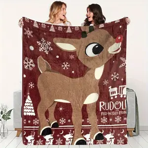 Rudolph Red-Nosed Deer Flannel Blanket, Super Soft Flannel Blanket, suitable for sofas and beds. It can be used as Christmas home decorations. Multiple sizes are available.