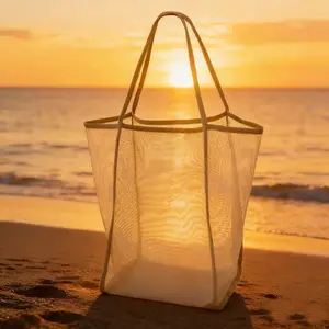 Transparent Mesh Beach Tote Bag, Lightweight Foldable Shoulder Crossbody, Ideal for Kids & Women, Perfect for Outdoor Shopping, Travel, Swimming