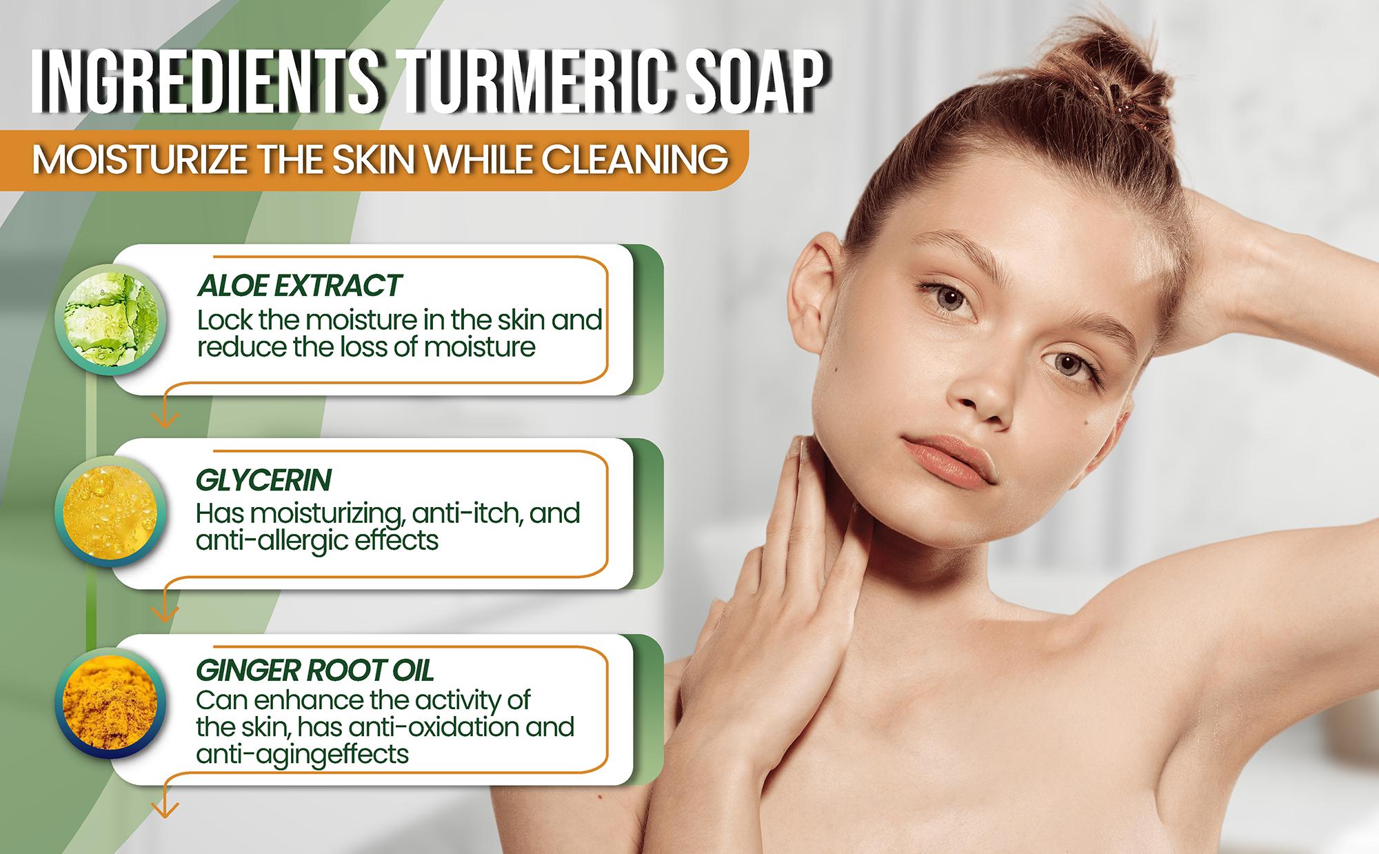 AMVital Turmeric Bar Soap (6 Pack, 4oz Each, 24 Months Shelf Life) - Natural Handmade Cleanser for Face & Body, Hydrating Exfoliating Jabon de Curcuma, Dark Spot Targeting, Brightening, Normal & Sensitive-Safe Bath Wash