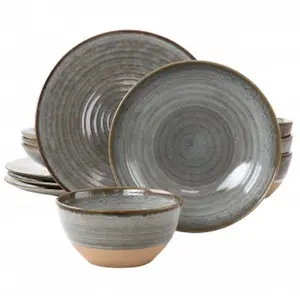 Gibson Elite  Dreamweaver Round Earthenware Dinnerware Set, Grey - 12 Piece
