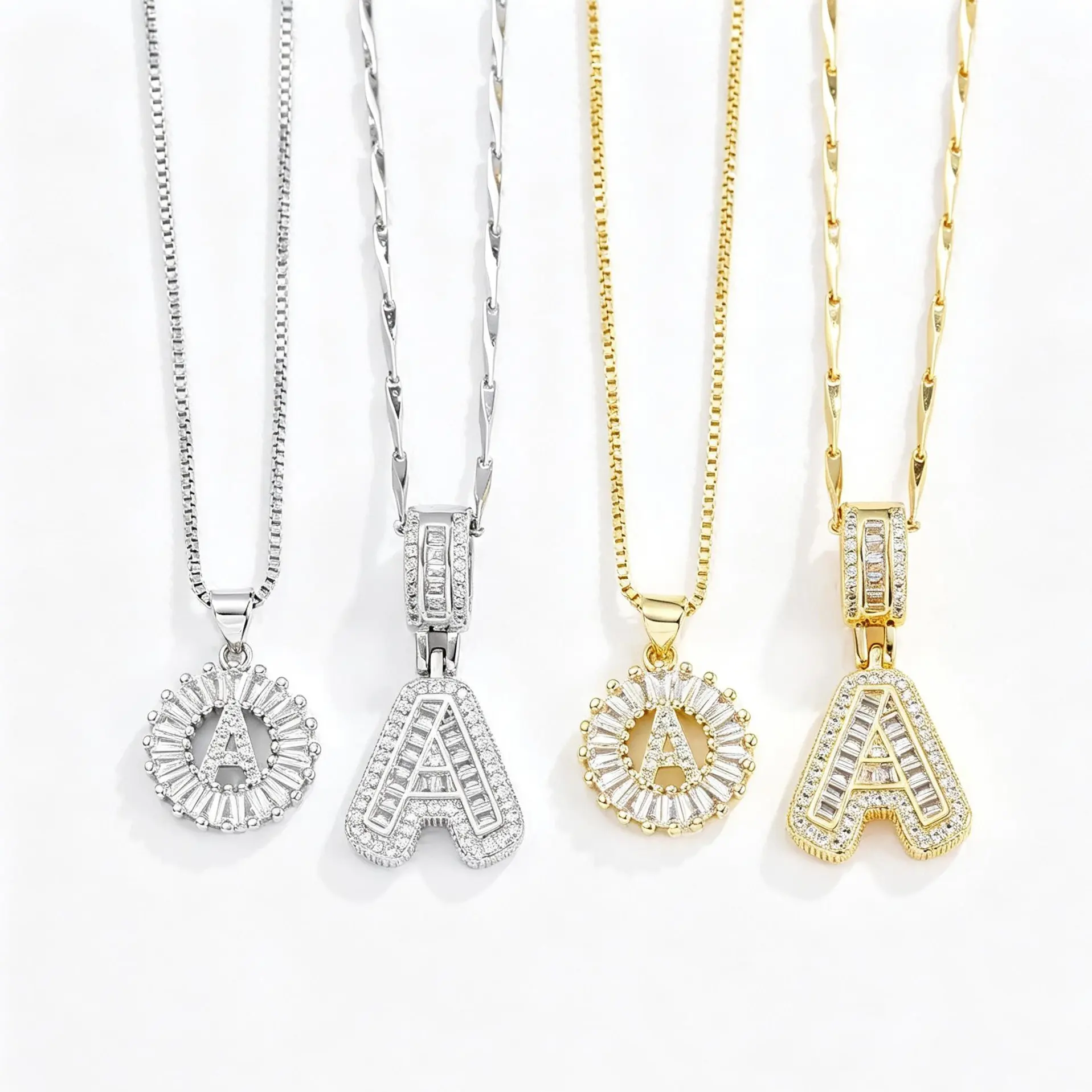 Women's Couple 2-Piece Layered Zirconia Initial Pendant Necklace Set, Alphabet Jewelry Gift for Birthday, Anniversary