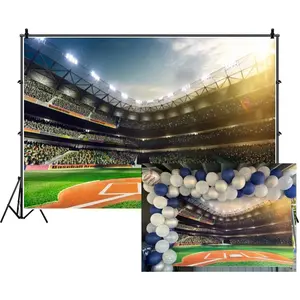 10x6.5ft Baseball Backdrop Baseball Field  Stadium Photography Backdrop Light Green Grass Exciting Spectator  Background  Shower Birthday Party Decoration Banner Photo Studio