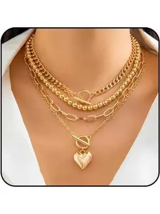 Chunky Gold Necklace Non Tarnish Gold Layered Necklaces for Women Paperclip Chain Necklace Big Heart Pendant Necklace Gold Necklace Stack Gold Jewelry Set