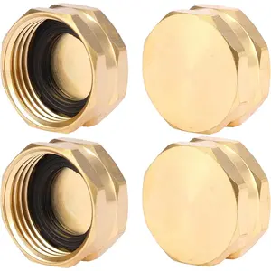 4 Pack Garden Hose End Caps with Washers, Brass Spigot Cap, 3/4" Female End Cap