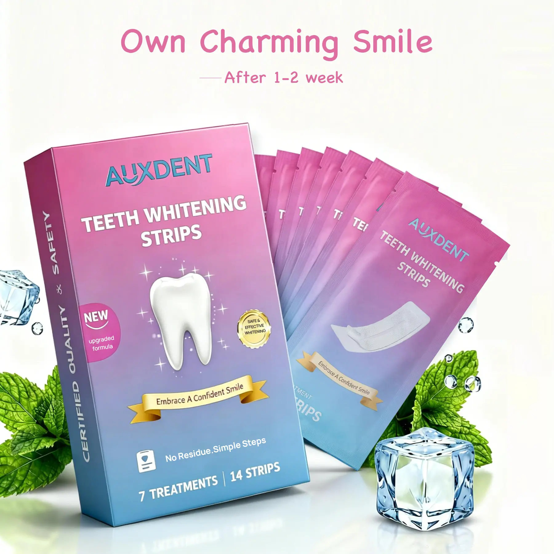 AUXDENT teeth whitening strips,14 strips 7 Whitening Sessions,Powerful removal of tooth stains,Safe for Enamel,Gentle for Sensitive Teeth,Non-Slip,Peroxide-Free - Daily dental care tiktokshopspringglowup Oral Whiteningstrips