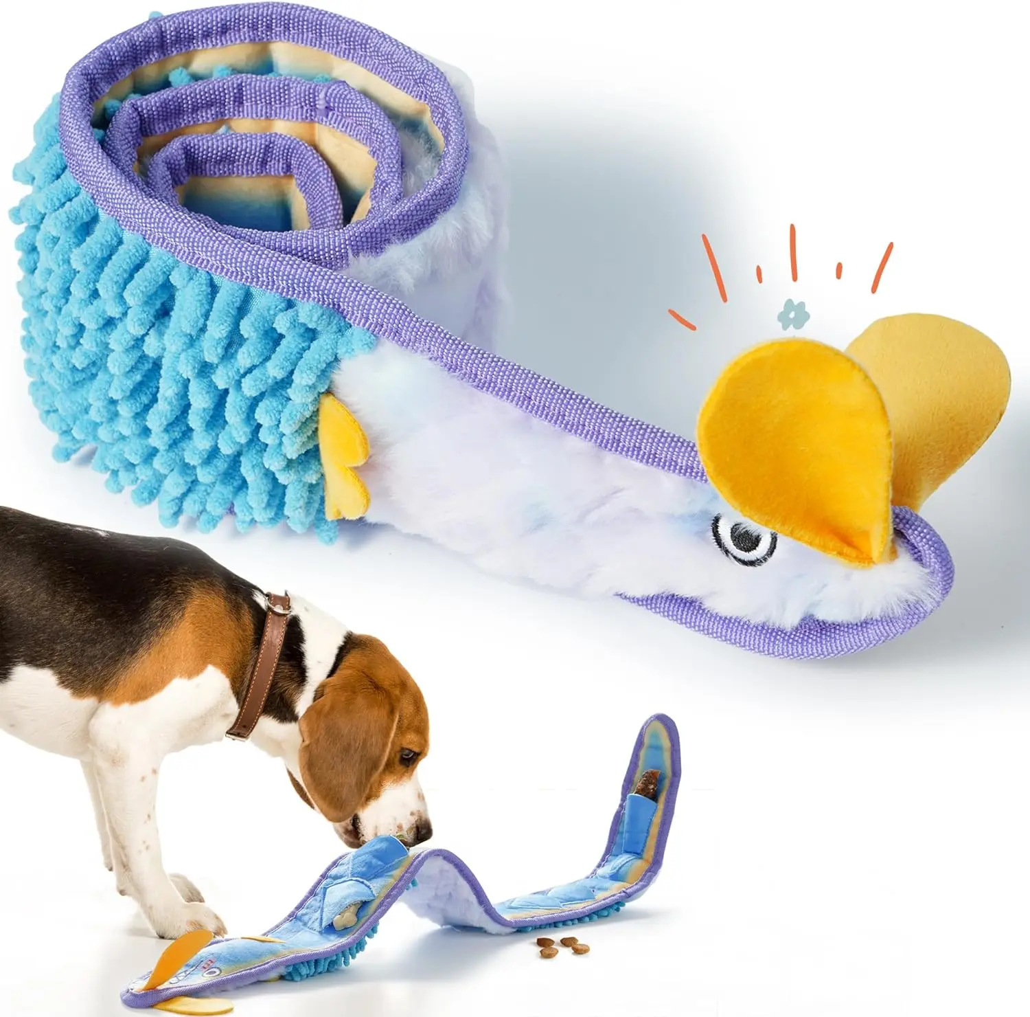 Nocciola Blue Ribbon Eel Snuffle Dog Toy,Christmas gift,No Stuffing Squeaky Long Snake,Crinkle/Snuffle/Tug Toy for All Breeds