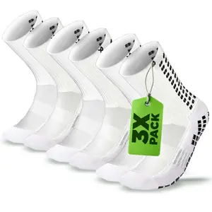 LUX Grip Socks Soccer Calf Socks Select Size 3x Multipack White with GripArray Technology 360° Arch Support Unisex Anti-Slip Performance Socks for Soccer Football Basketball