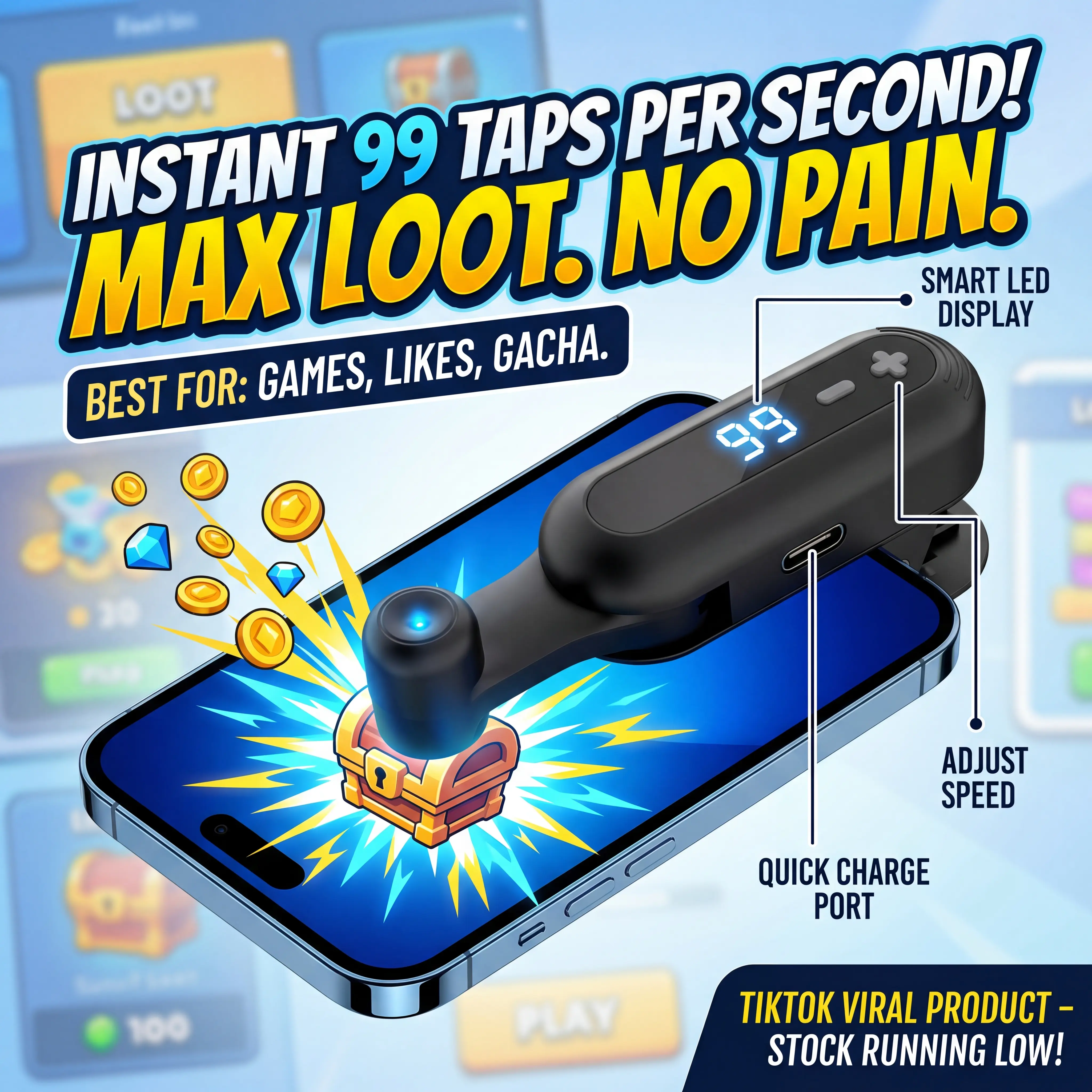 Adjustable Speed Automatic Screen Clicker, Portable Capacitive Simulated Finger Tapper for TikTok Live Likes Gaming Reward Tasks