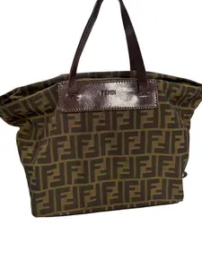 Pre-owned FENDI Canvas Shoulder Bag Zucca Brown Black Roll Up Shoulder Bag