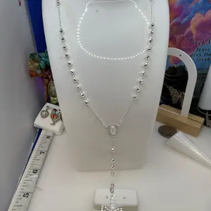 925 sterling silver 26” 4mm rosary high quality solid Mexican silver)) Rosario de plata Mexicana 26” pulgadas 4mm de grosor Alta calidad