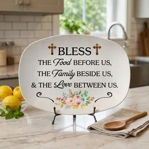 Bless This Food Decorative Platter ️ Christian Kitchen Decor | Faith Family Love | Gift for Mom