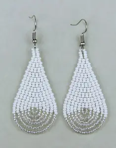 African Beaded Earrings Simbithi Silver White
