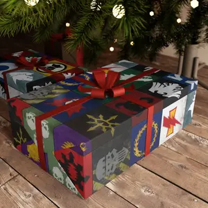 Warhammer 40K Faction Icons Wrapping Paper, Grimdark Gift Wrap for Fans, W40K Holiday Packaging, Birthday Presents
