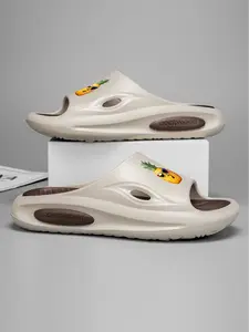 Funny Pineapple Print Thick Sole Slides for Men, Comfy Non-Slip Summer Slippers, Casual Open Toe Shoes for Daily Wear & Beach Trips
