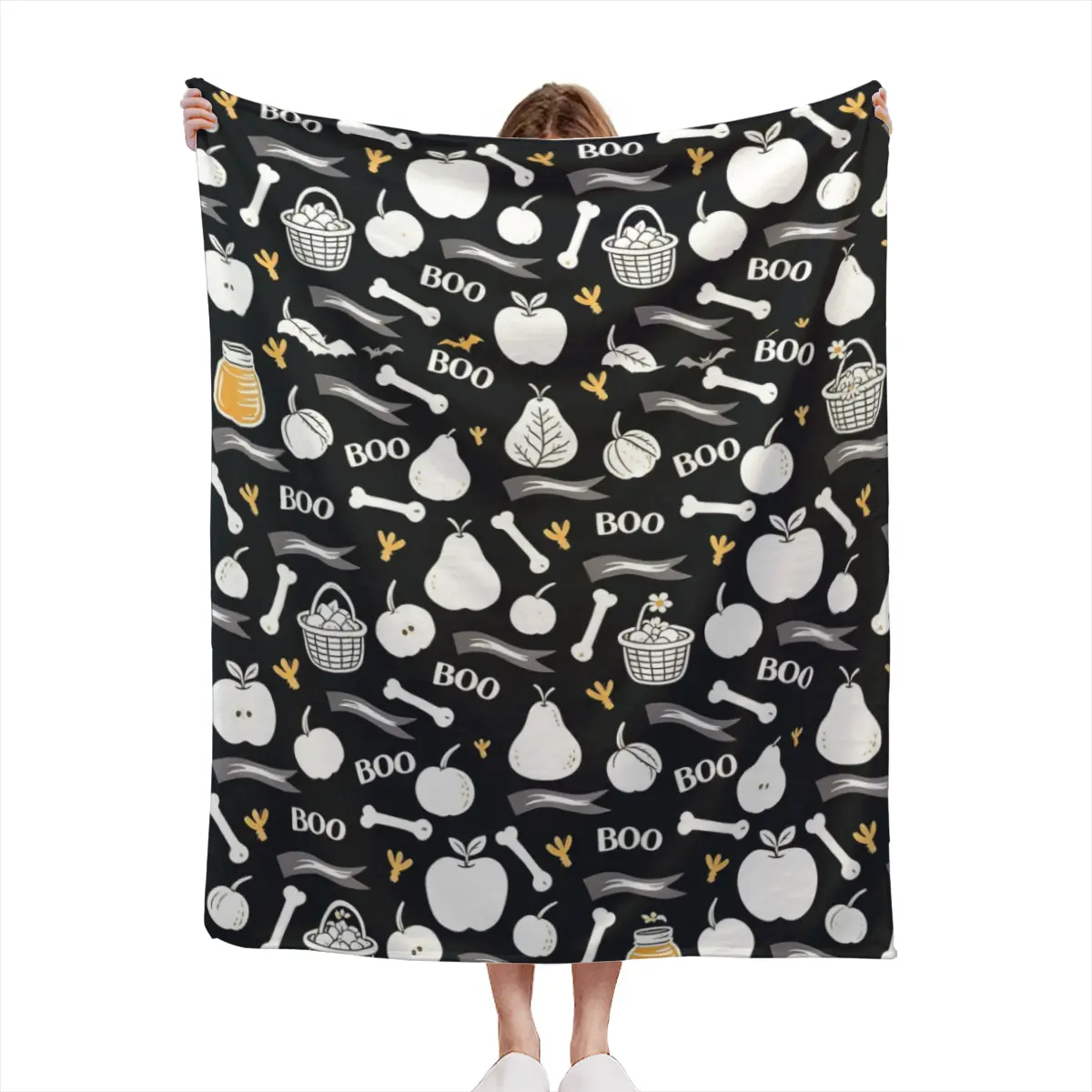 Black Gray Tone Dessert Print Throw Blanket, Neutral Sweet Food Pattern Flannel Blanket, Minimalist Aesthetic Cozy Throw Blanket