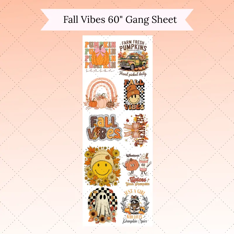 60" Direct To Film Gang Sheet - 10 Designs Included, Instant Release, High-Quality DTF Transfers for Durability & Feel