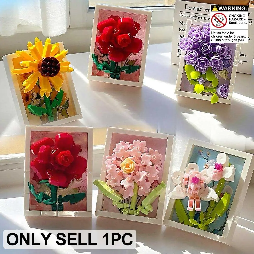 Plant Flower Bouquet Building Block Set, Artificial Flowers Bouquet, Decorative Flowers, Fashionable Flower Decorated, Creative Gift Toy for Kids & Adults, DIY Assembly Kit for Home Office Decor, Birthday or Holiday Present