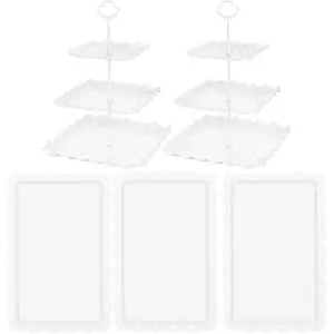 5 count Cupcake Stand Set - Plastic Dessert Table Display Set, 2 White Square 3 Tier Cupcake Display Stands Cookie Tray Rack Serving Tower & 3X 14 in Plastic Trays for Wedding  Shower  Party