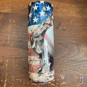 3D Baseball American Flag 20oz Skinny Tumbler