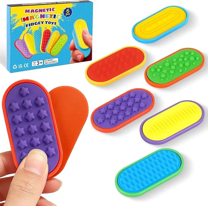 Sensory Fidget Magnet Toys for Kids: Silicone Magnetic Sliders Stress Fidgets for Autism, Stress Small Texture Fidget Toys for Classroom Prizes, Adults Office Desk / Portable Travel Must Haves, Gifts