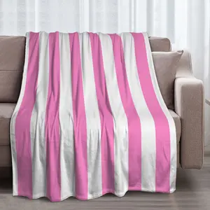 Flannel blanket with pink and white stripes, super soft and breathable throw blankets. It's suitable for home use, such as on sofas, couches,  60x80