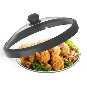 Microwave Glass Cover Splatter Guard Lid with Anti-scald Silicone Handles and Vented Edge for Food Pot Plate Cover