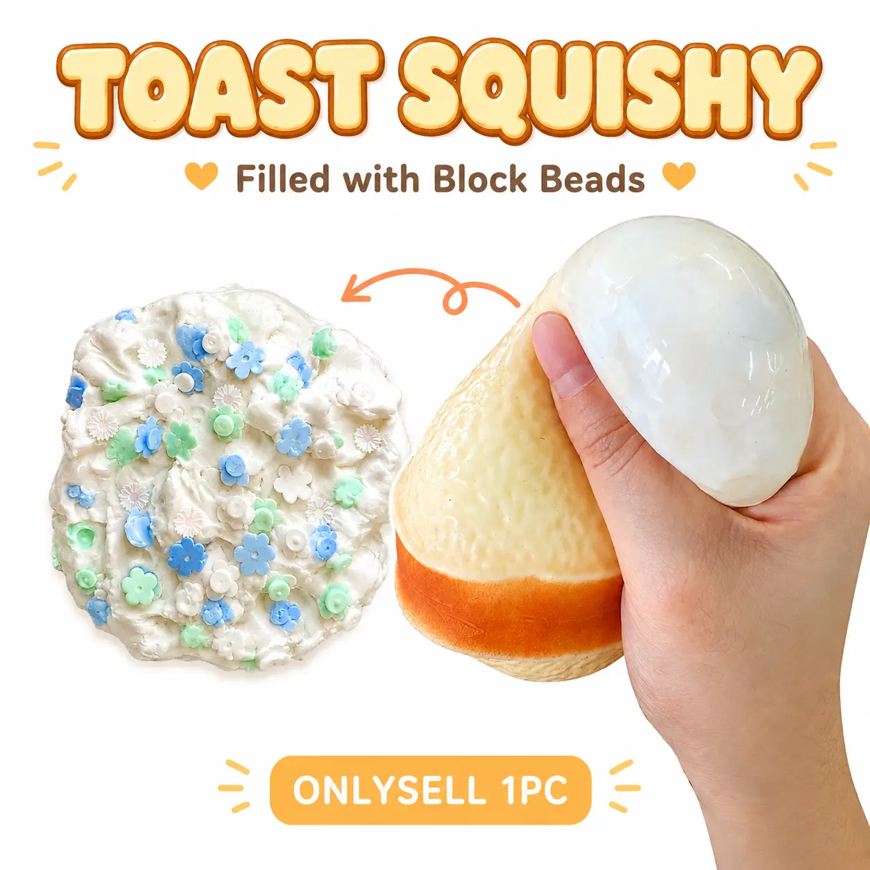 Crunchy Sound Toast Squishy,ASMR Fidget Squishy Toy Filled with Blocks,Handmade DIY Crunchy Squishy, Food Stress Relief Fidget Toy, Crunchy Food Sensory Fidget Gift for Kids Adult,No Rebound Toy for Bread Lover,Anxiety Relief Hand Grip Decompress Toy
