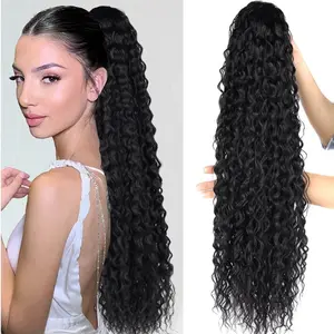 30inch Synthetic Curly Drawstring Ponytail Super Soft Long Kinky Curly Hair Organic Chip-In Hair Extension Water Wave Pony-Tail