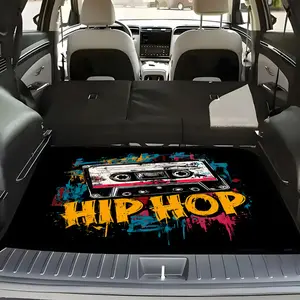 1Pc graffiti tape pattern + "HIP HOP" slogan car trunk pad, fashionable printed car pad, durable and non-slip, suitable for car, truck, SUV trunk pad, universal in all seasons, keep the trunk always dry and clean, high-end auto accessories