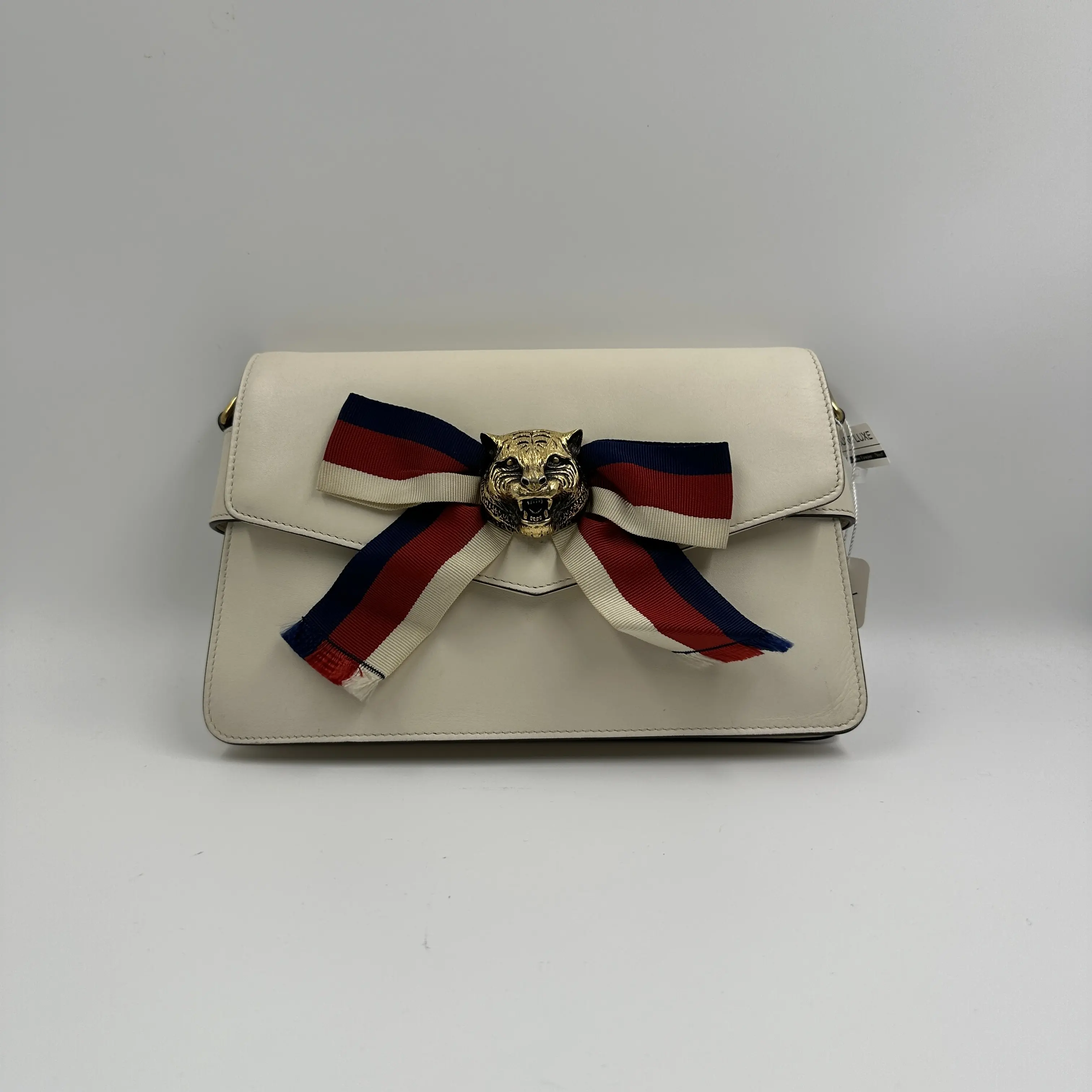 Pre-owned GUCCI white Animalier Broadway Bow Flap Bag A101311