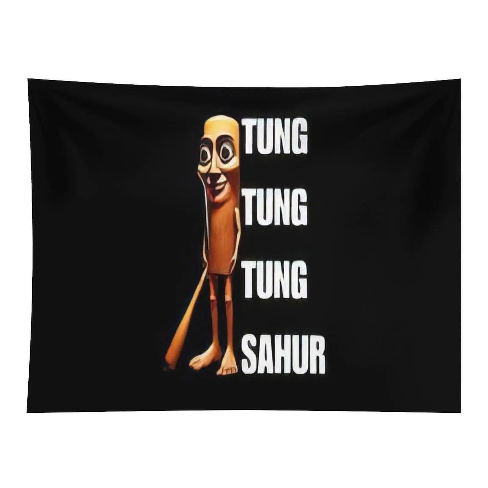 Funny Retro Cartoon Character Wall Tapestry Tung Tung Sahur Meme Graphic Art Black Background Novelty Art for Dorm Room Wall Hanging