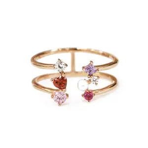 Silver/Freshwater Pearl Double-Opening Zircon Ring