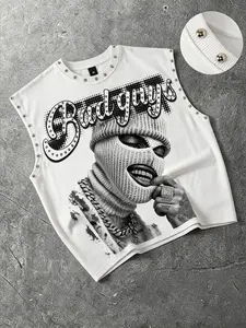 Bad gay figure printed loose vest for both men and women, metal foil short vest for men's profile picture, woolen hat printed vest, sleeveless T-shirt vest, summer clothes, European and American street fashion brand vest, men's Y2K summer 2026 hot item