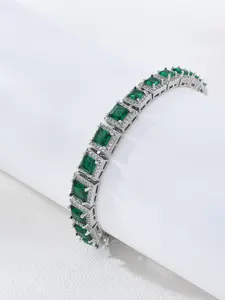 Luxury Look for Less! Green Emerald Style Tennis Bracelet-Perfect Silver Gift for Her