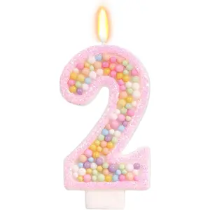 Pink Birthday Candles Number 2 Candle Colorful Macaron Candles 2 Cake Topper Pink Birthday Decorations for Girl Sweet Theme Birthday Party Supplies