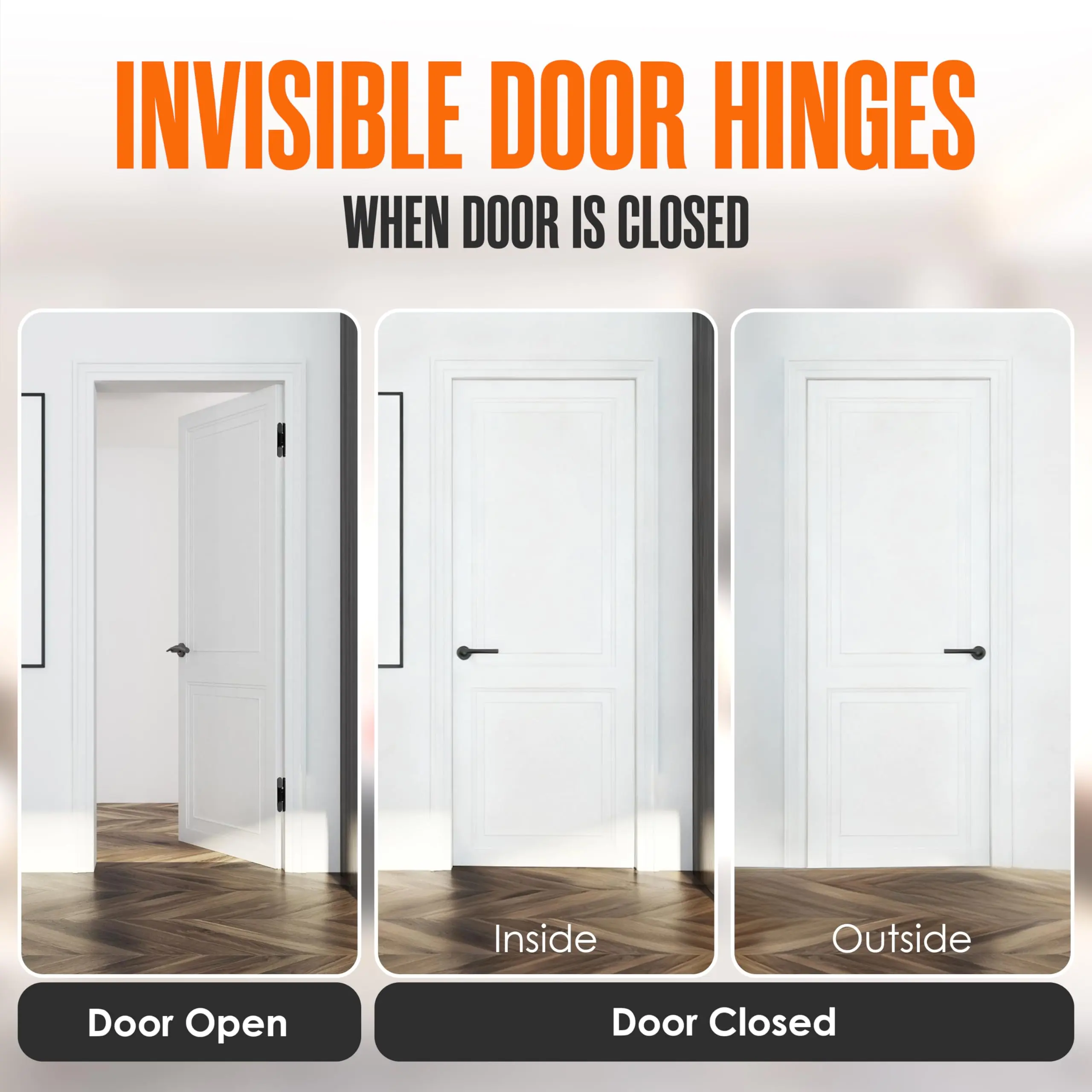 Houseables Hidden Door Hinge, Hidden Hinges, Concealed, Secret, Invisible, For Concealed Door, Interior, Bookcase, Bookshelf, Cabinet, Adjustable, Heavy Duty, Hardware Included, 180 Degree, 6”, 2 Pack