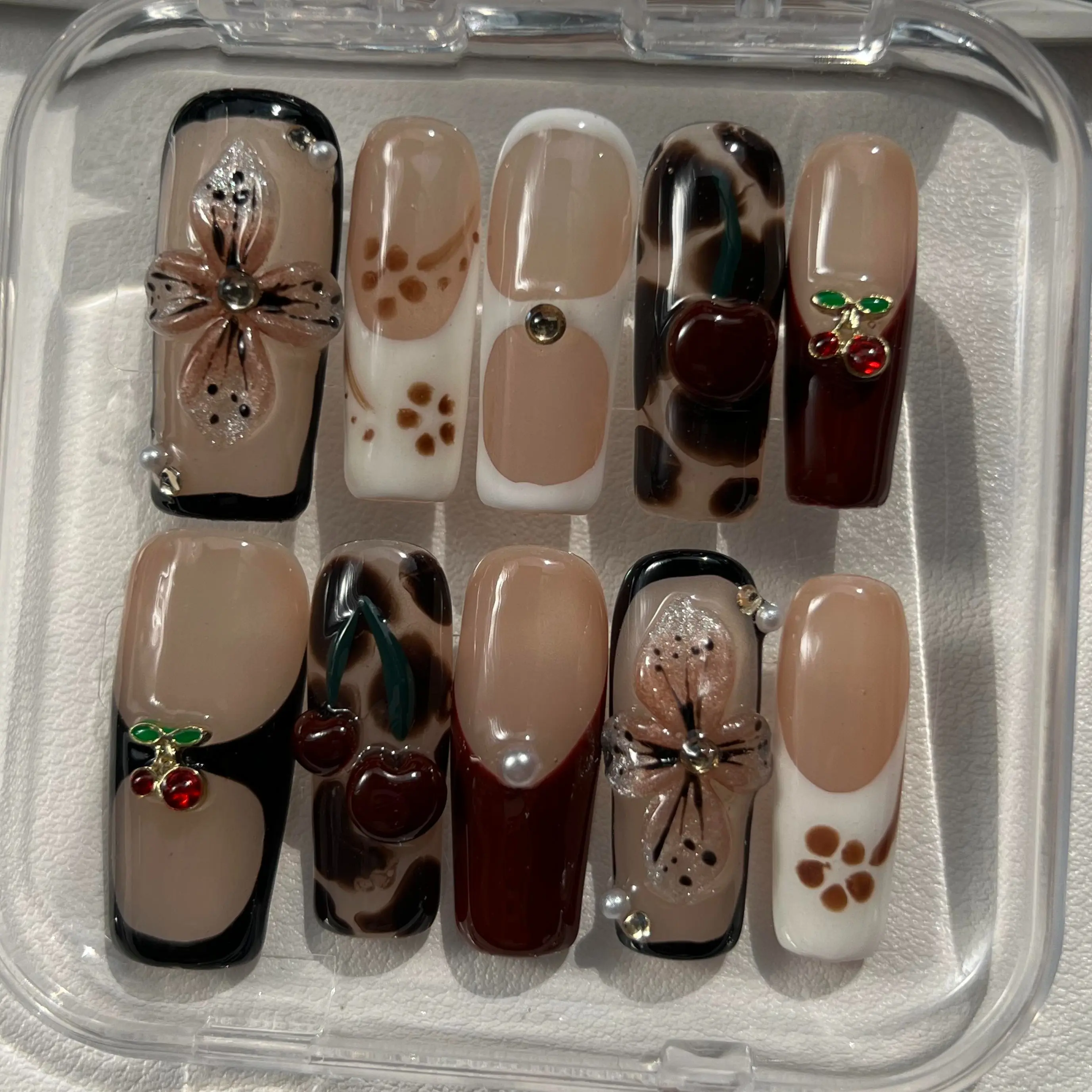 10PCS 3D Square  Collections  Reusable Handmade Press-On Nails – Acrylic REUSABLE 3D Gel Summer 2025/Prom