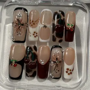 10PCS 3D Square  Collections  Reusable Handmade Press-On Nails – Acrylic REUSABLE 3D Gel Summer 2025/Prom