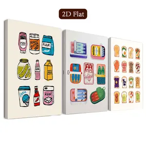 Breakfast Theme Wall Art Set with Seafood Elements and Sandwich Ingredients Modern Canvas Wall Decor Breakfast Food Art Posters for Living Room Bedroom Study Space with Frame