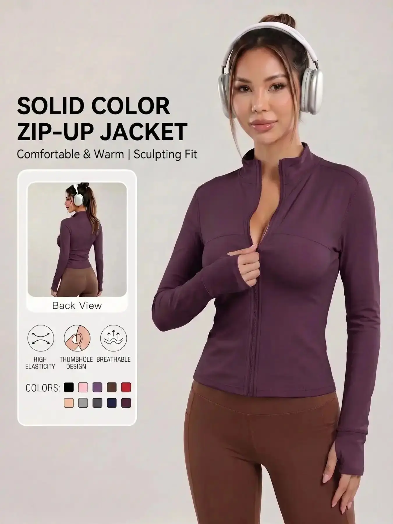 Women's Sporty Jacket, All-Season Zipper Slim-Fit Running Yoga Coat, Thumbholes, Breathable, Comfortable, Trendy, Street Gym Wear Spring Fall Summer Fashion Round Neck Chic Style Sundress Ladies Top Denim Shorts Commuter
