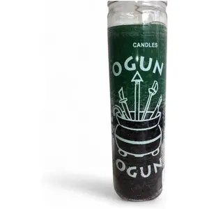 Vela de Ogun Prayer Candle 7 Day Ogun 8" Inch Unscented Pillar Candle in Glass