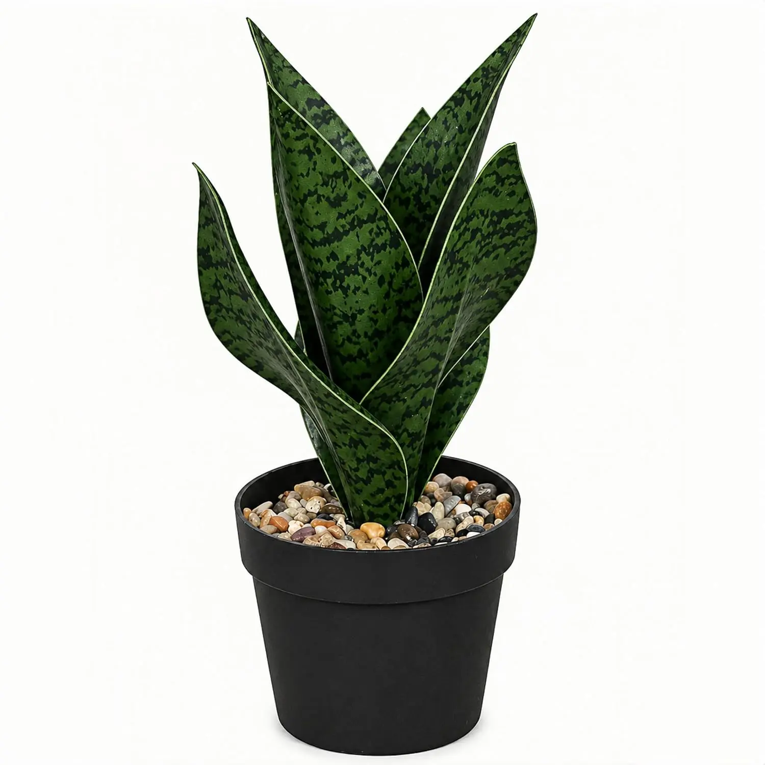 Artificial Snake Plant, Small Faux Sansevieria Plant in Pot, Fake Potted Plant for Desk Bathroom Office Shelf Home Decor,1 Pack 9.8" Dark Green