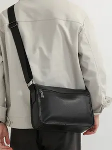 1pc Men's single shoulder crossbody bag with solid color zipper closure, high-quality PU, exquisite, simple, wear-resistant and practical, suitable for daily commuting, dining, dating, shopping, men's single shoulder crossbody bag, Minimalist shoulder bag
