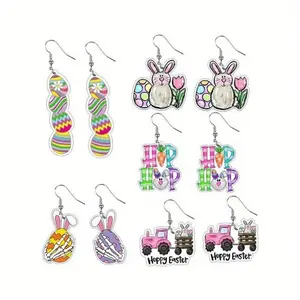 Cartoon Acrylic Easter Dangle Earrings Cute Rabbit Egg Carrot Truck Design for Women Girls Spring Holiday Jewelry