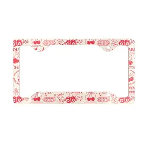 Lucky License Plate Frame Cherry Metal License Frame 4 Hole Car Accessory Flame Plate Cover Red Casino Poker Game Luck Coquette Bow Billiard