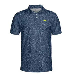 2024 Masters Men's Polo Shirt with Augusta Course Print, All-Over Dark Navy Short-Sleeve Design, Cool Colors, Brighten Up Your