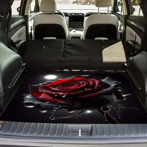 1pc Red Rose Print Polyester Car Trunk Mat - Soft, Durable, Non-Slip, Machine Washable Cargo Liner for SUVs and Cars, Easy to Clean Interior Mat with Stylish Romantic Design to Keep Your Vehicle Tidy, Trunk Mat for Car, Car Mats, Car Interior Accessory
