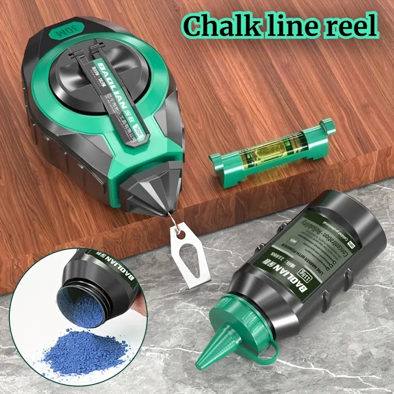 30m/98ft Snap Line Tool, Woodworking Chalk Line, Hand-Crank Quick Rewind, Shatterproof Layout, Measuring Instrument, Measuring & Marking Tool for Construction, Workshop, Home Renovation & DIY Enthusiasts